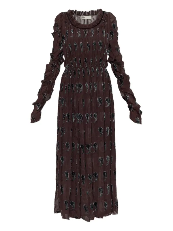 Tory Burch Ruched Velvet Dress - Brown Paisley Tory Burch Ruched Velvet Dress - Brown Paisley