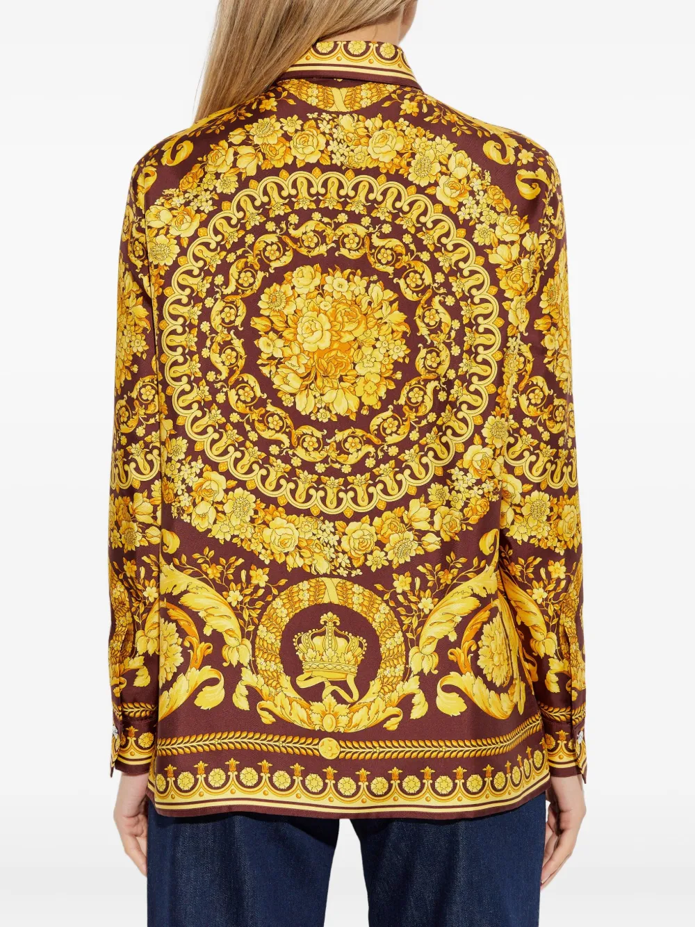 Versace Floral-print Silk Blouse In Brown