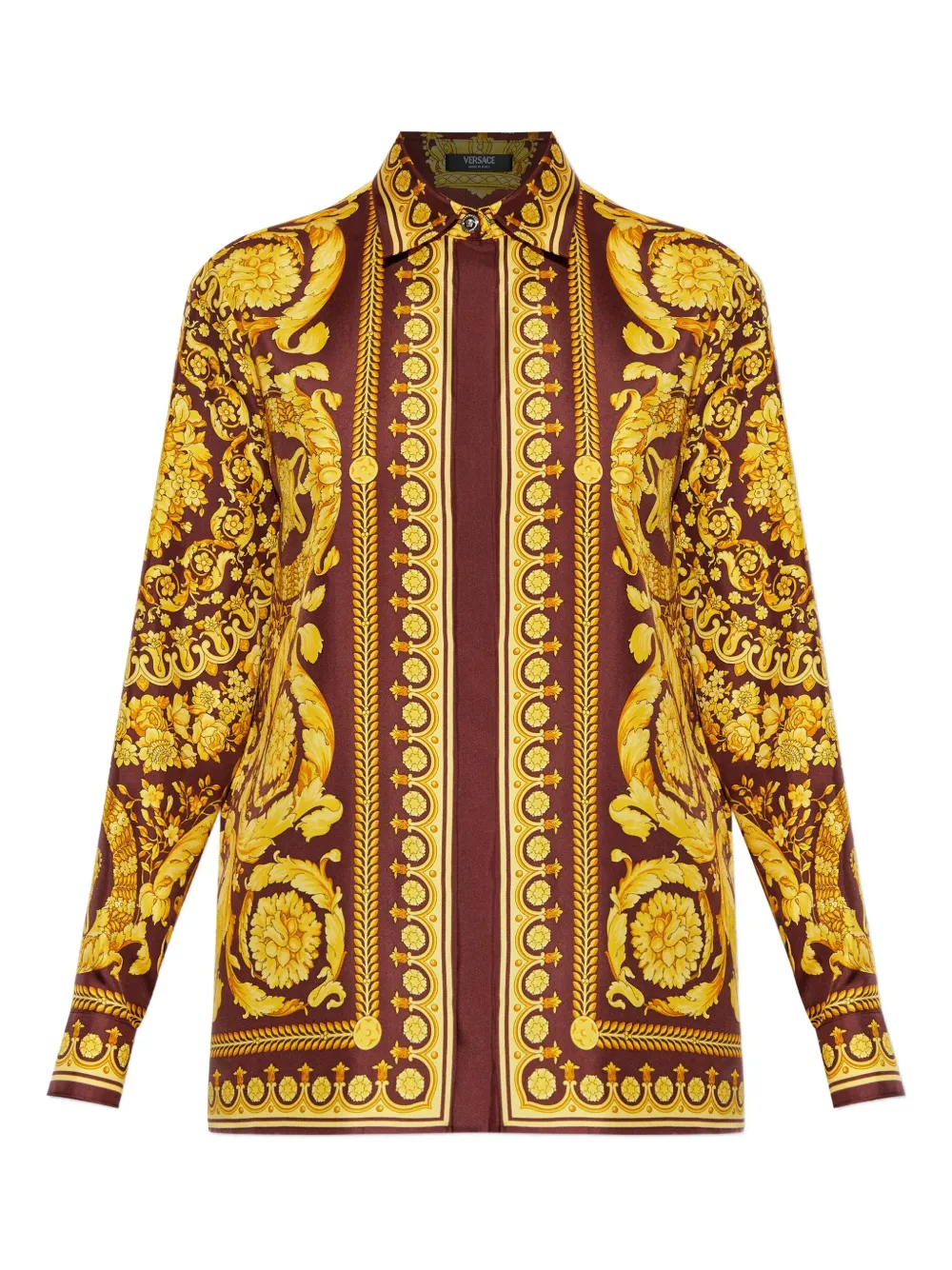 Versace Floral-print Silk Blouse In Brown