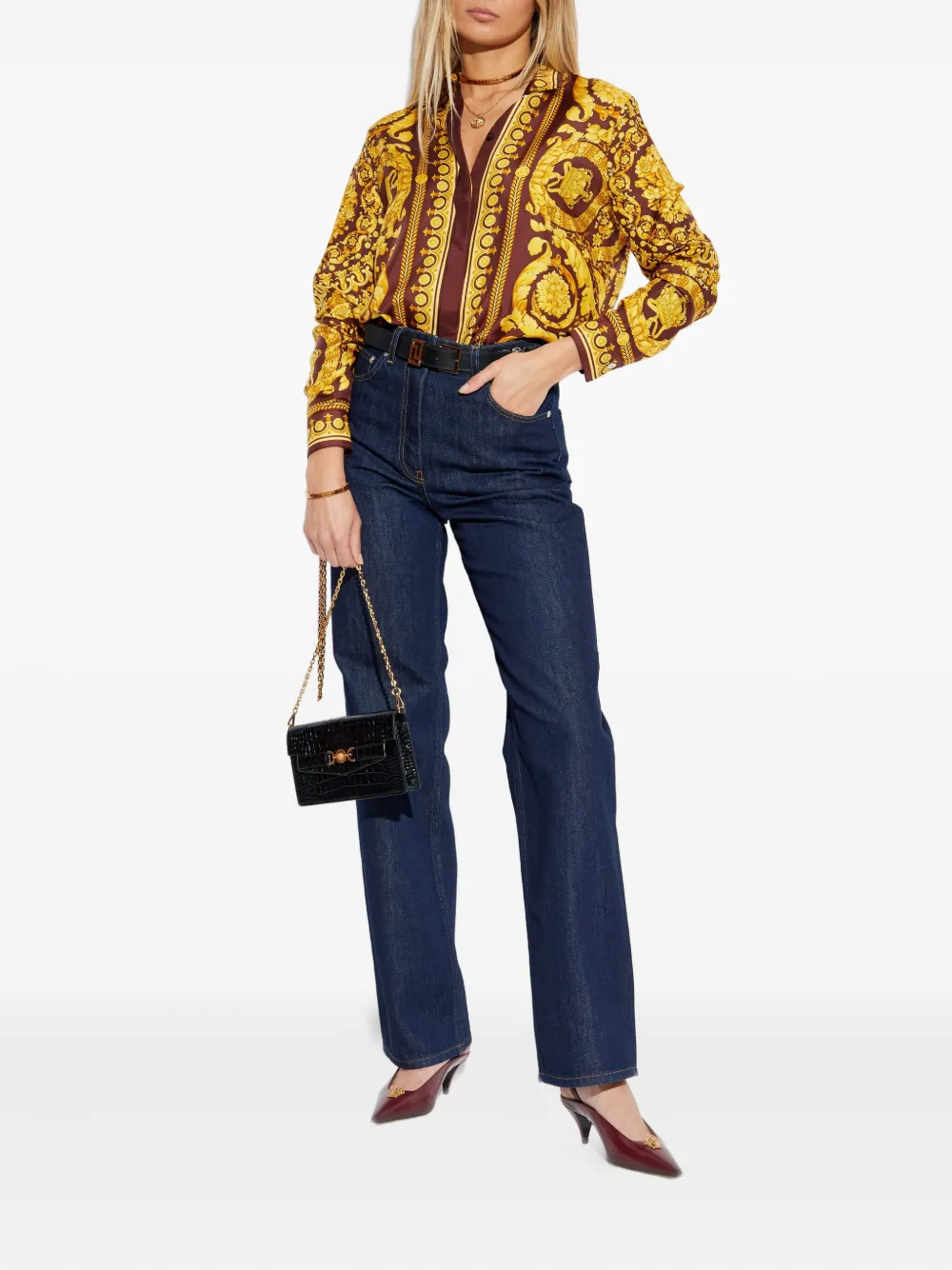 Versace floral-print silk blouse - Bruin
