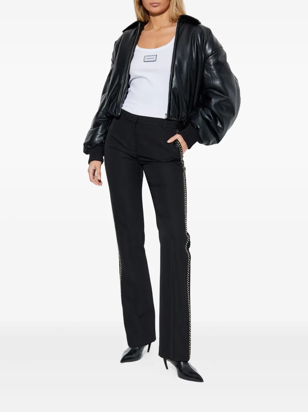 Versace Wollen broek met studs - Zwart