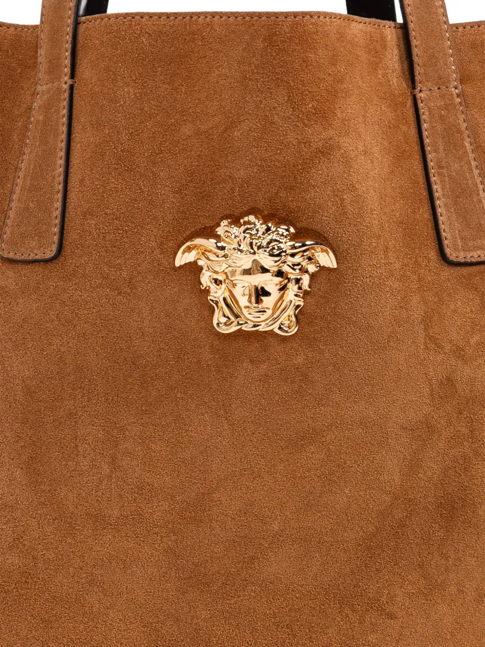 Versace La Medusa Suede Tote Bag In Brown