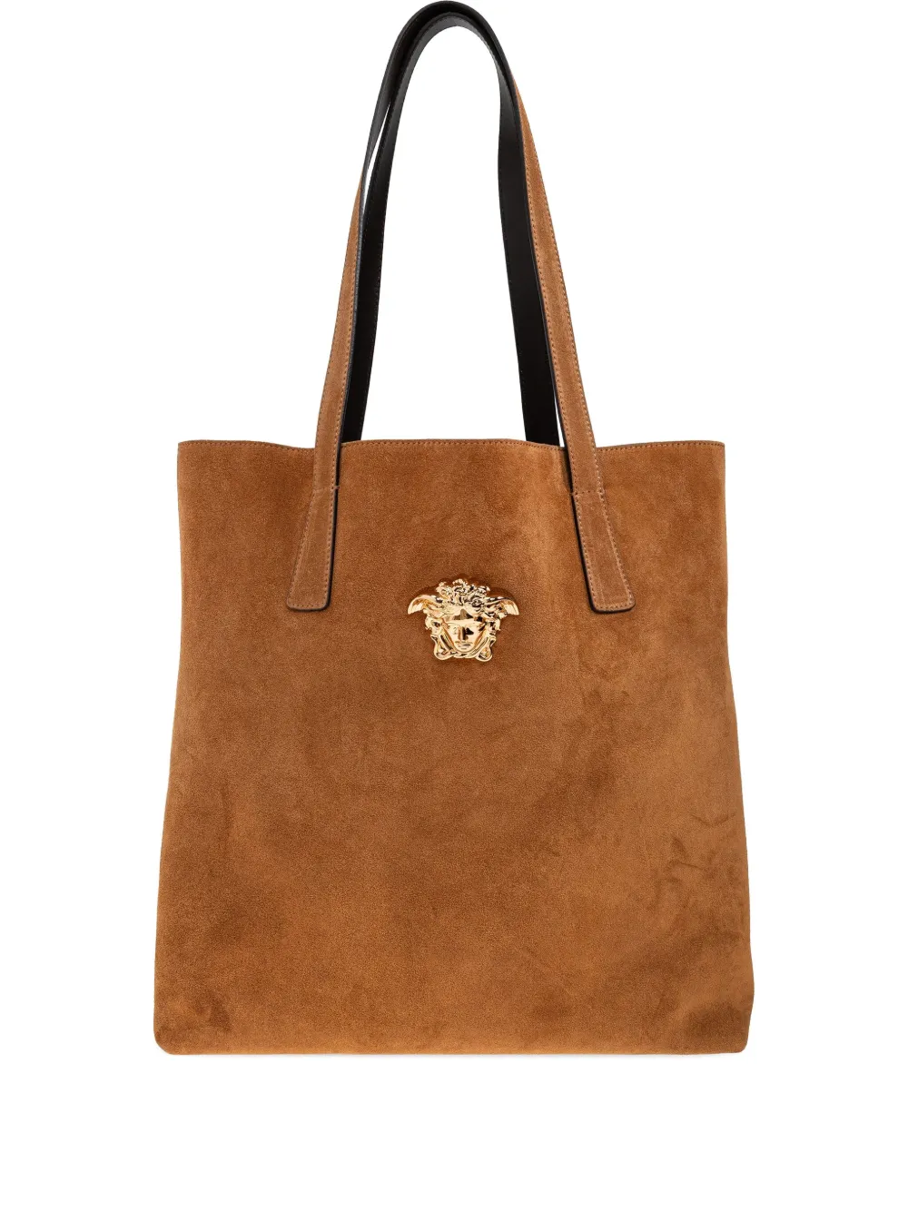Versace La Medusa Suede Tote Bag In Brown