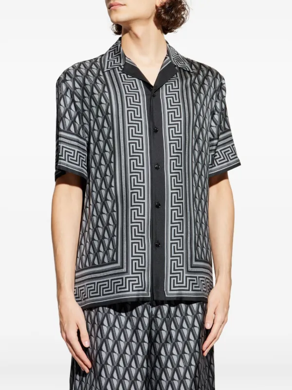 Versace Grecca-trim Silk Shirt | Grey | FARFETCH CA