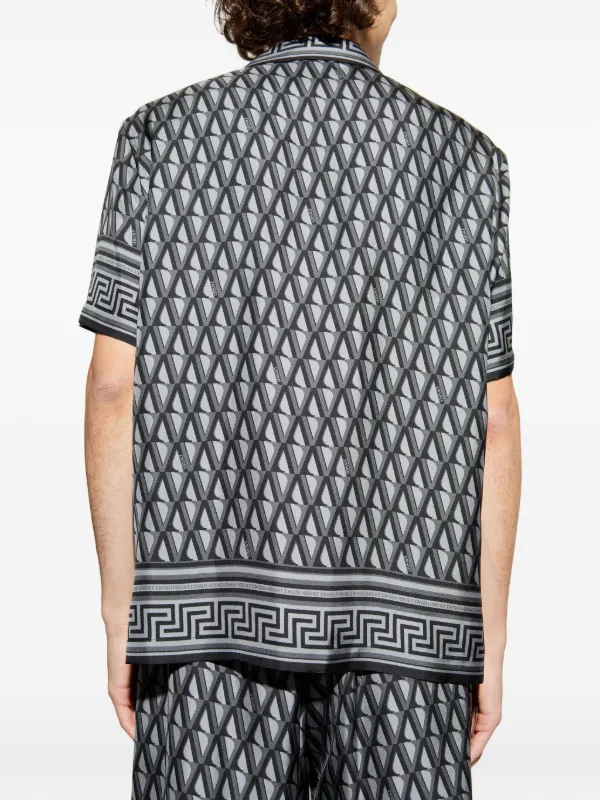 Versace Grecca-trim Silk Shirt | Grey | FARFETCH