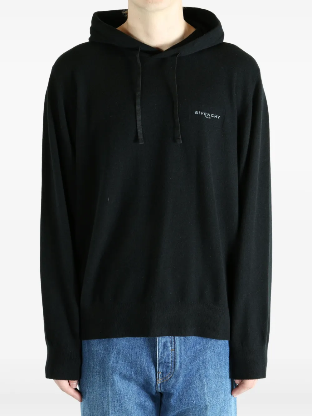 Givenchy Gebreide wollen trui met capuchon en logo Zwart