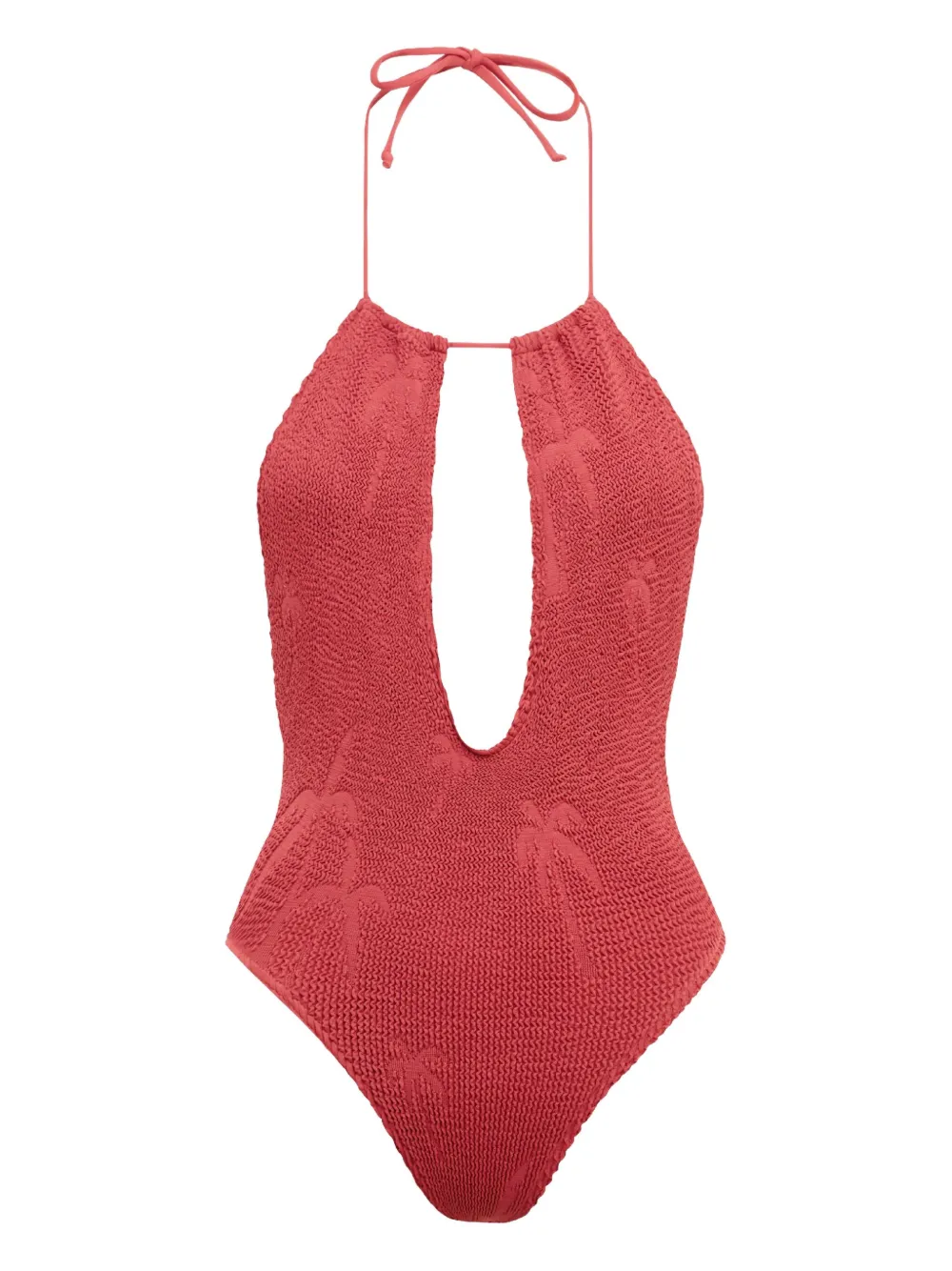 Bond-eye Bisou palm-motif textured swimsuit | Red | Image 1