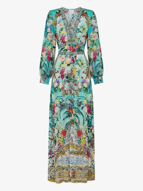 Camilla Vestido longo floral com cristais