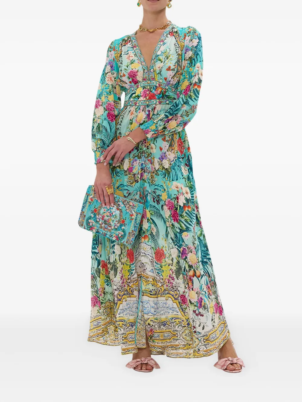 Camilla floral-print crystal-embellishments maxi dress - Blauw