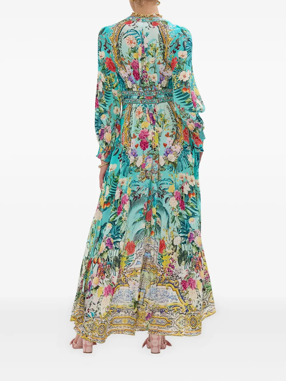 Camilla Maxi-jurk met bloemenprint en kristallen Blauw