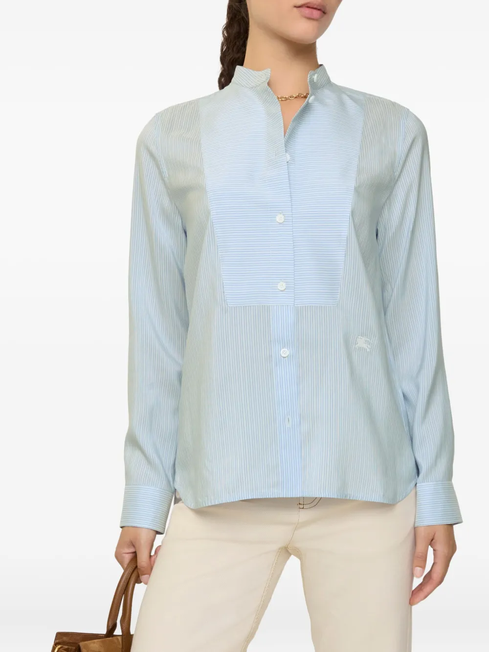 Burberry Zijden blouse met geborduurde strepen - Blauw