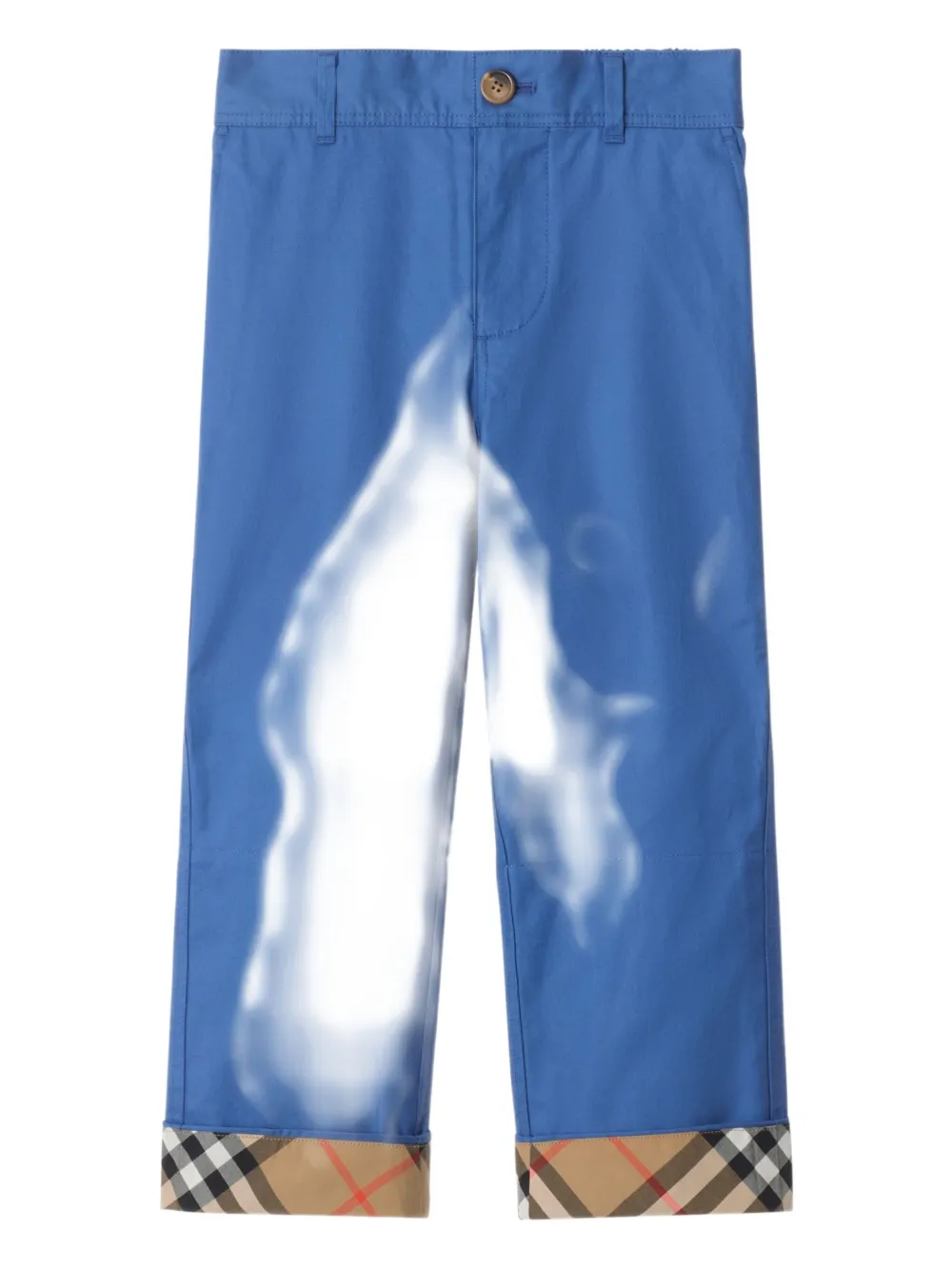 Burberry Check-trim Cotton Trousers In Blue