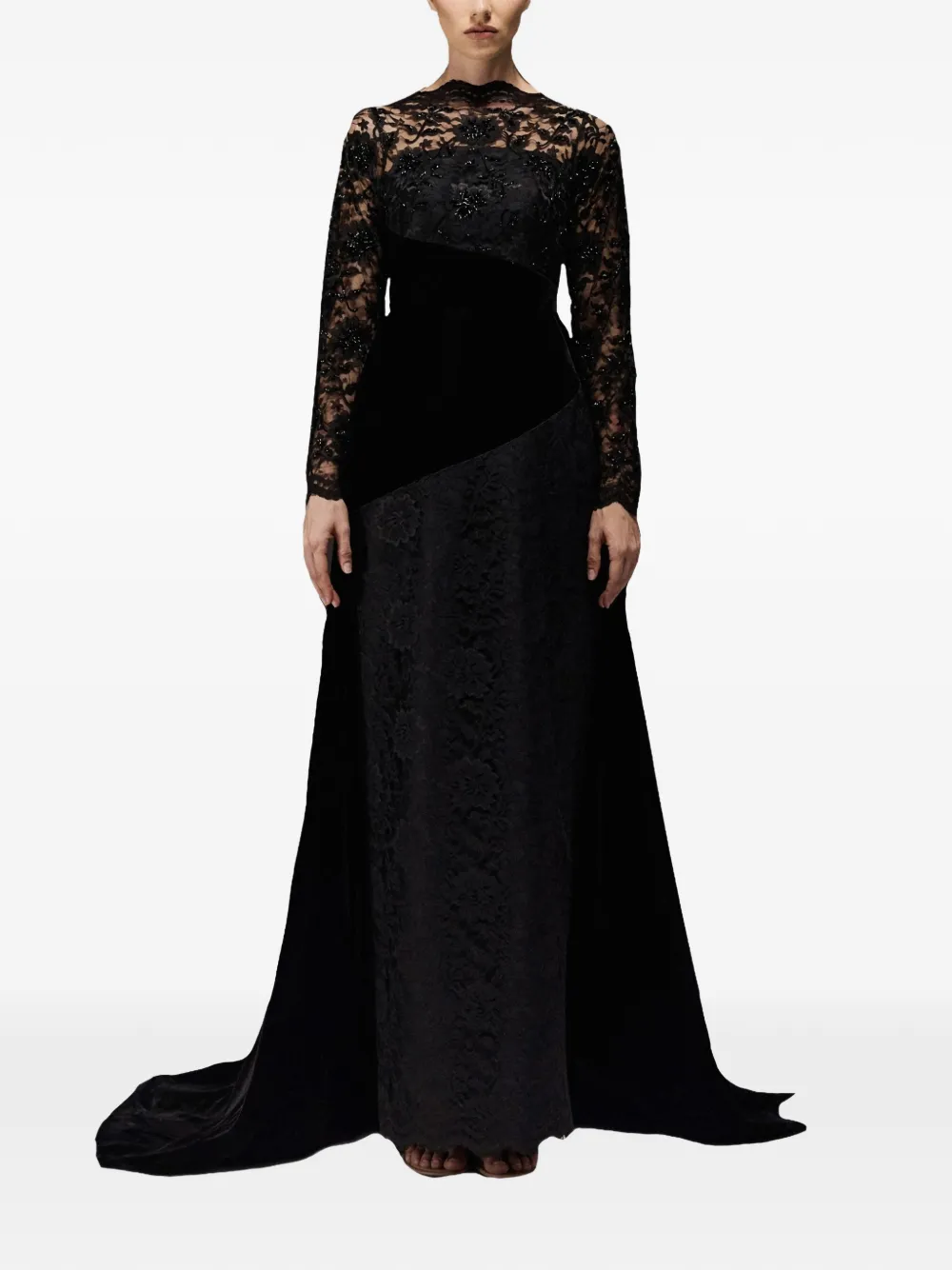 THA SEEN Maxi-jurk met kant - Zwart