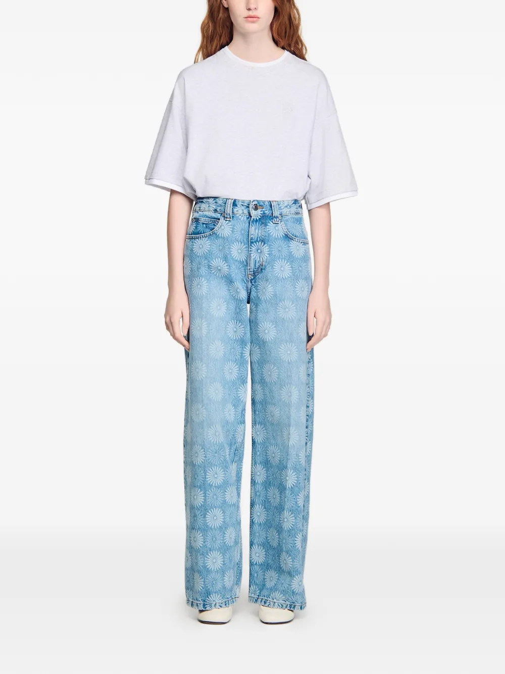  Sandro Floral-pattern Wide-leg Jeans - Blue 