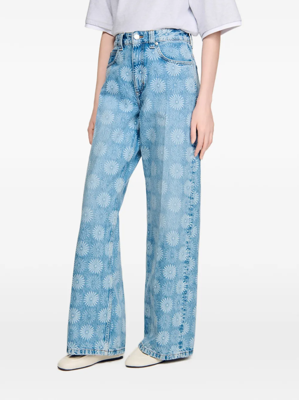 SANDRO Jeans met wijde pijpen en bloemenprint Blauw