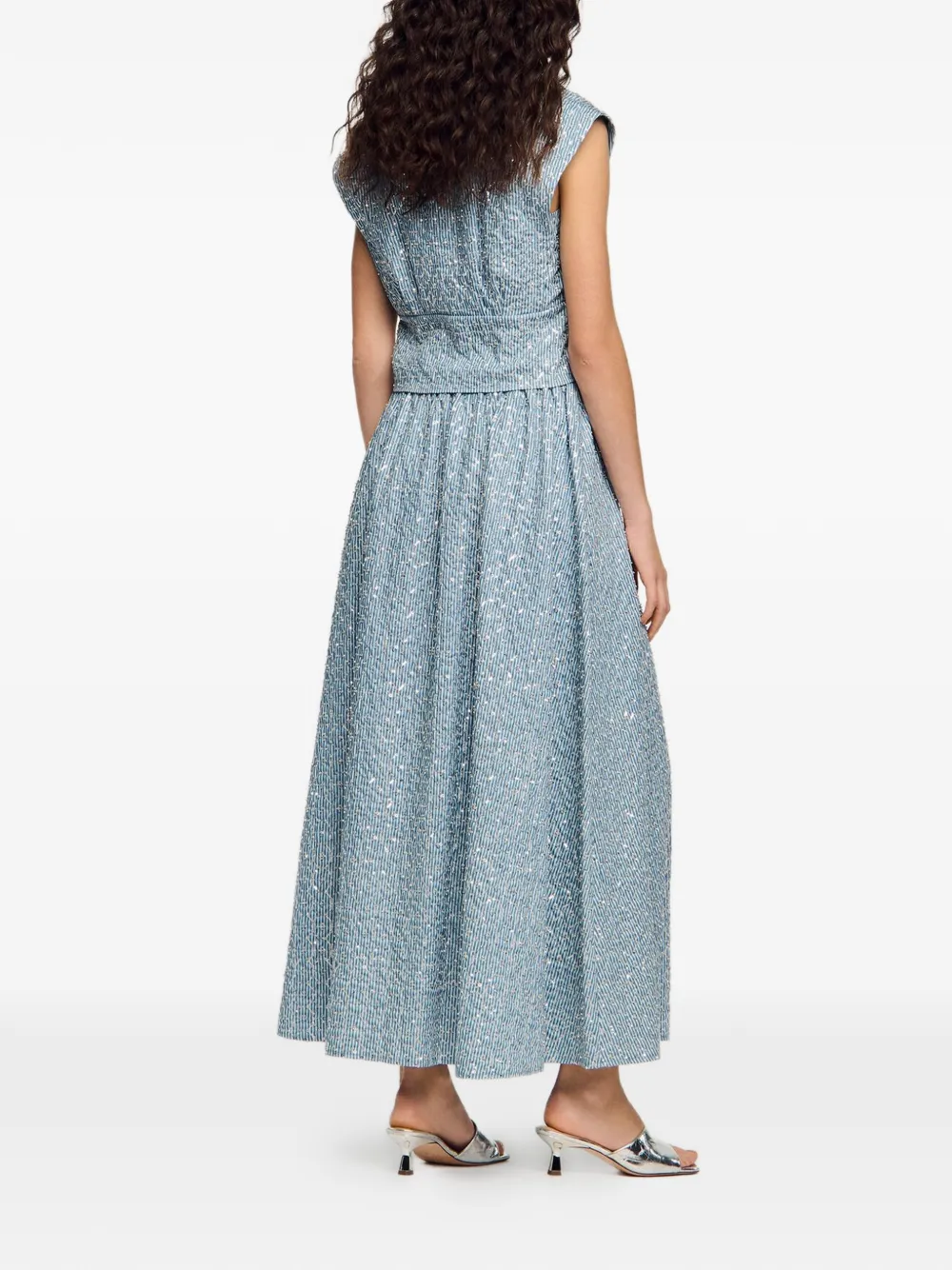 SANDRO Gestreepte verfraaide maxi-rok Blauw