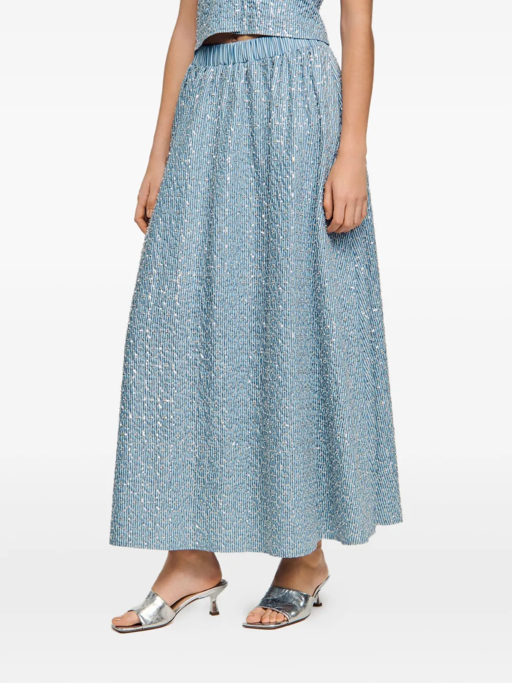 SANDRO Gestreepte verfraaide maxi-rok Blauw