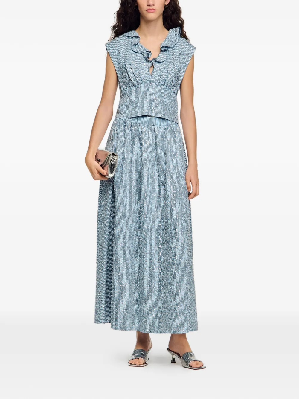 SANDRO Gestreepte verfraaide maxi-rok Blauw