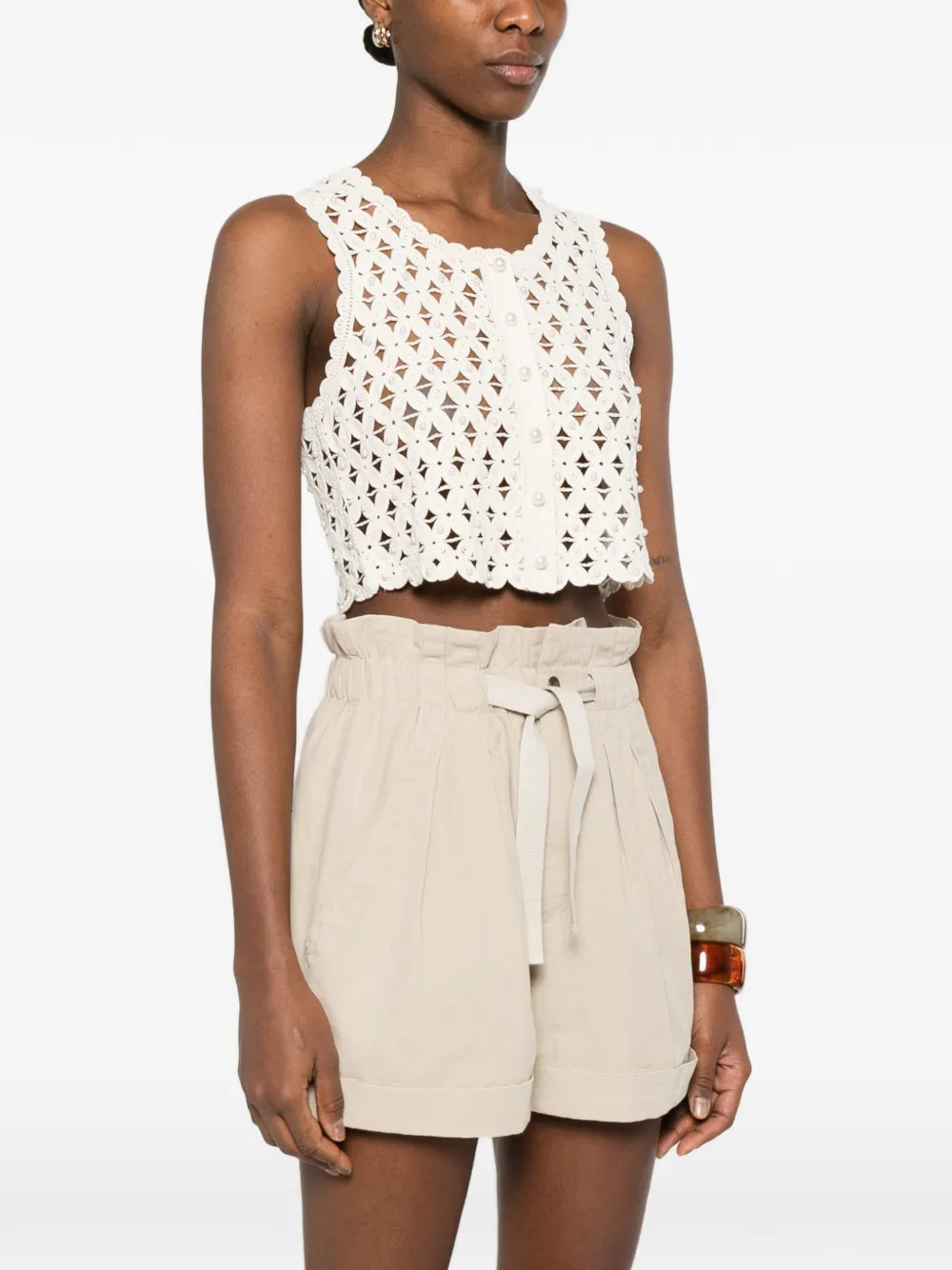  Sandro Chaleco Beaded De Ganchillo - Neutro 