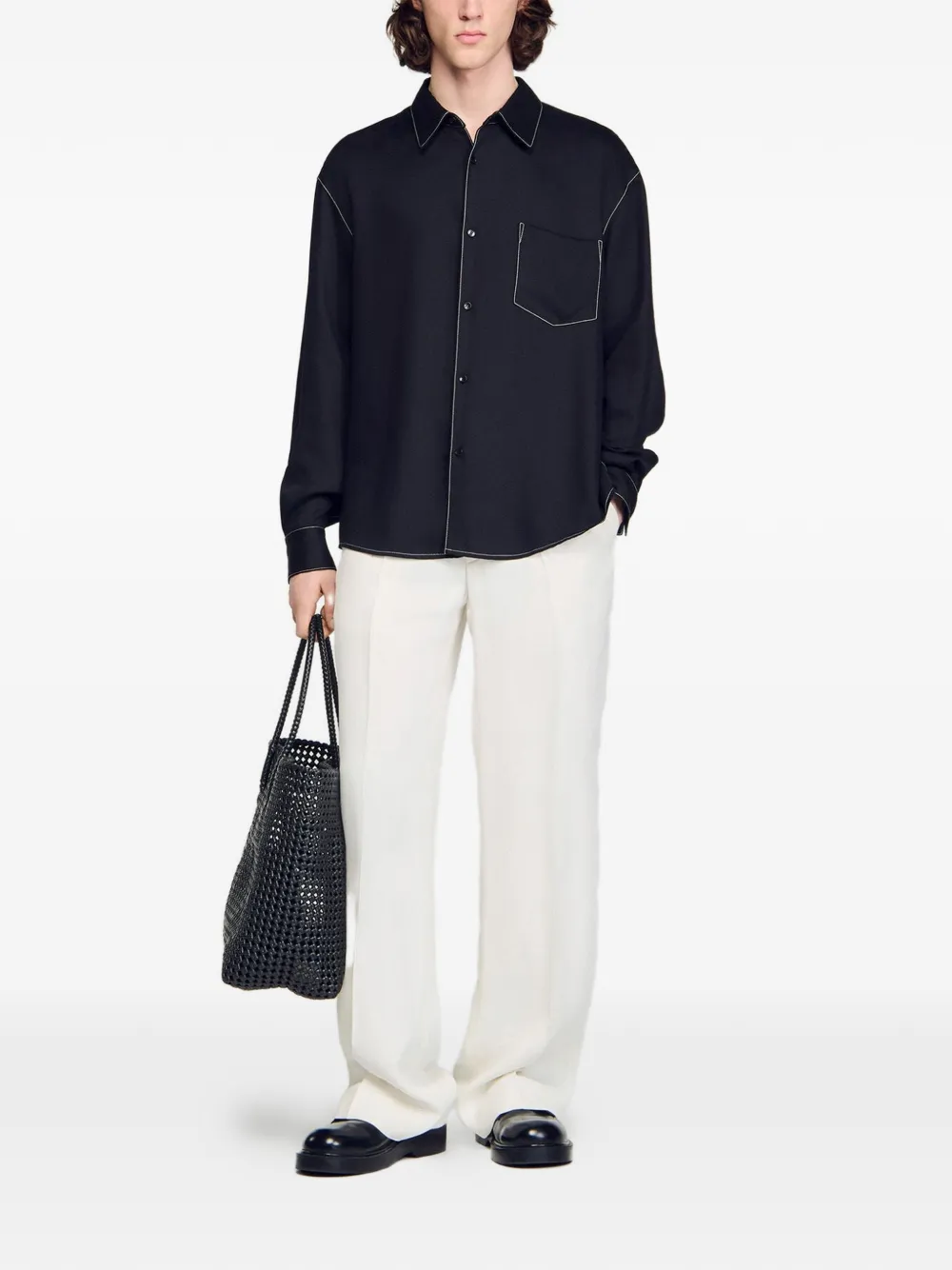  Sandro Camisa Con Costuras En Contraste - Negro 