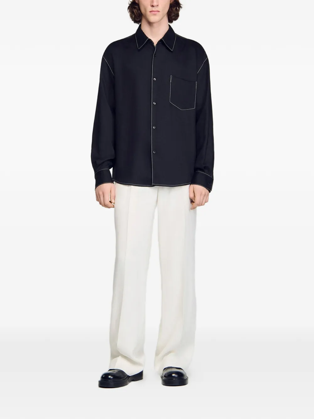  Sandro Camisa Con Costuras En Contraste - Negro 