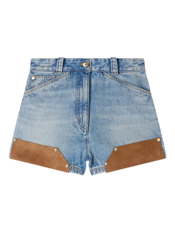 SANDRO Riveted Denim And Suede Shorts | Blue | FARFETCH