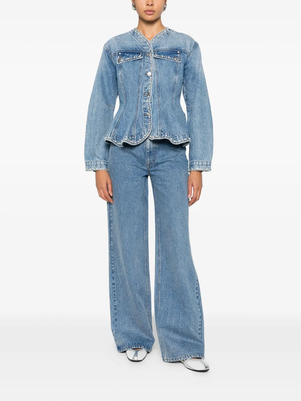  Sandro Pearl-embellishment Denim Jacket - Blue 