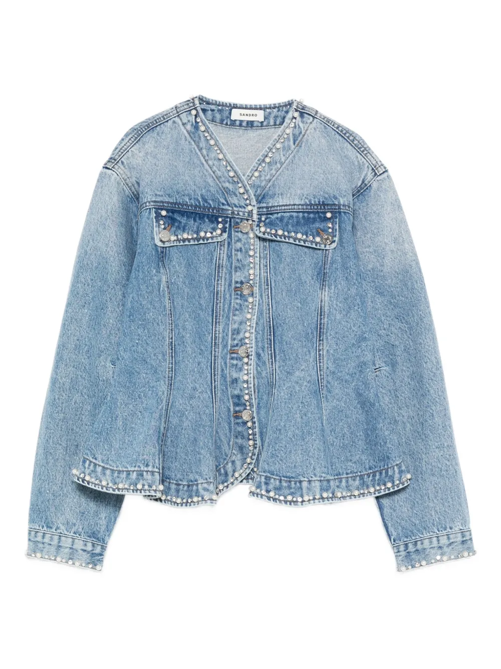 SANDRO Giacca denim con decorazione - Blu