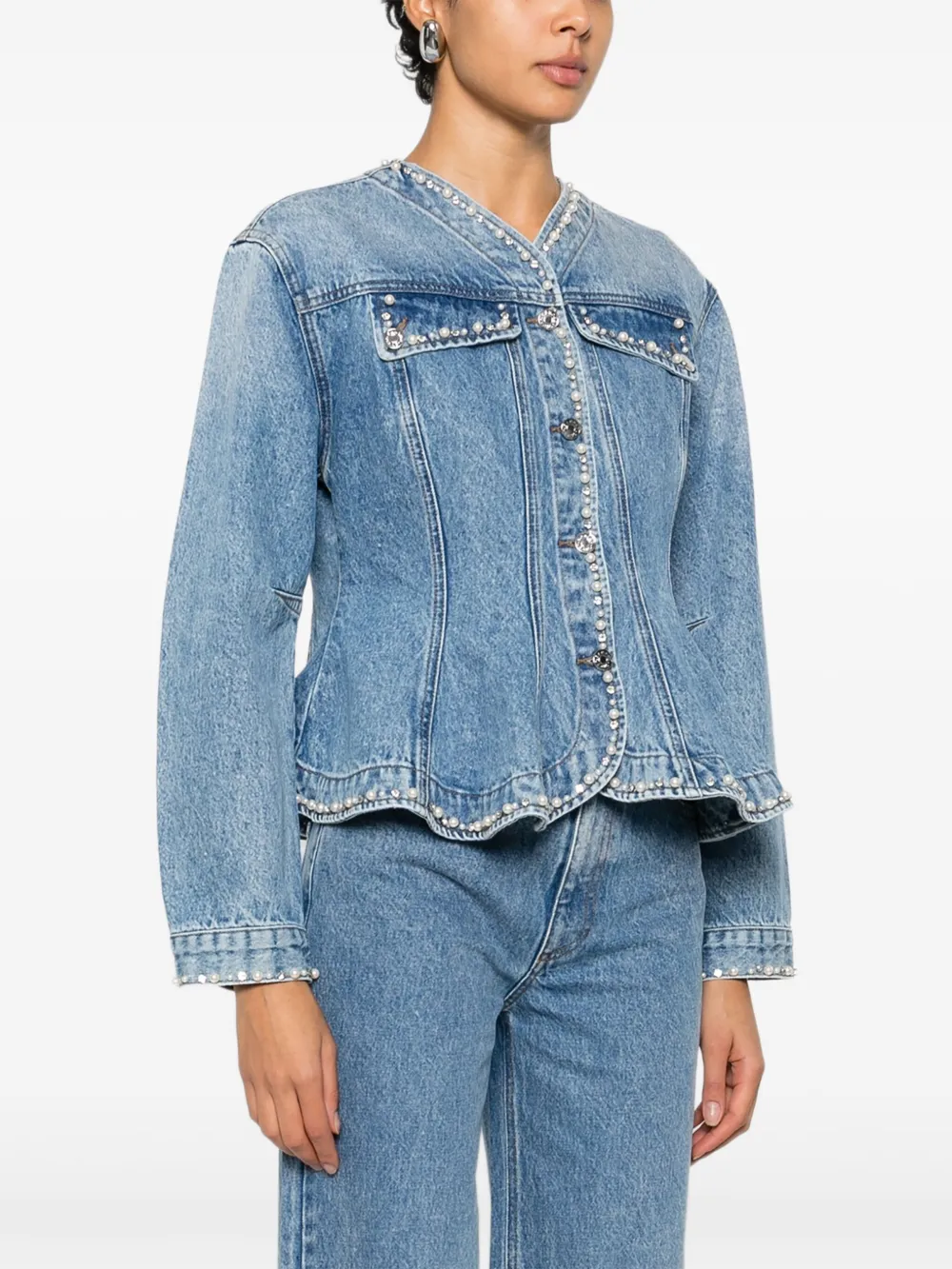  Sandro Pearl-embellishment Denim Jacket - Blue 