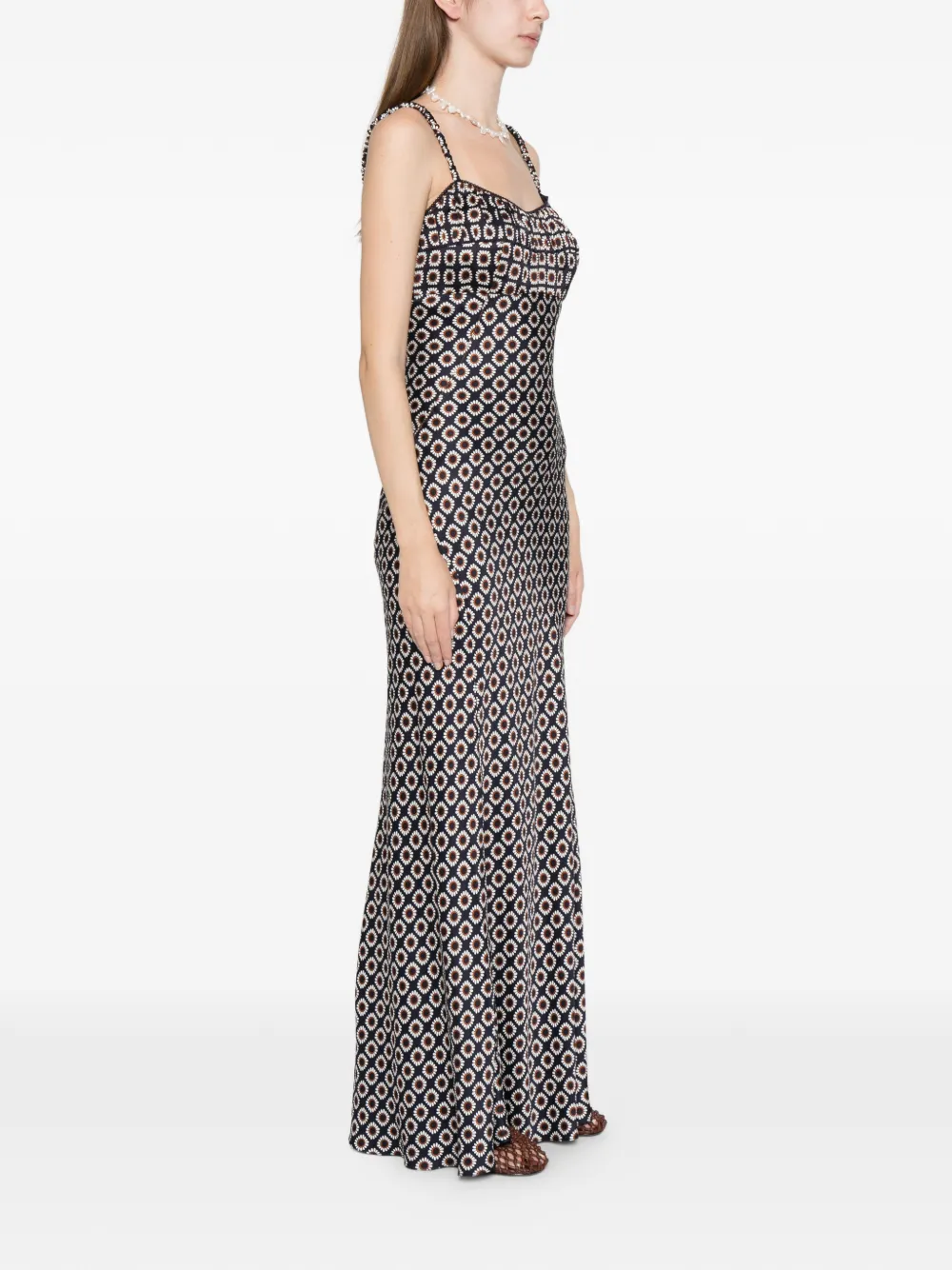 SANDRO Maxi jurk met print en veters Blauw