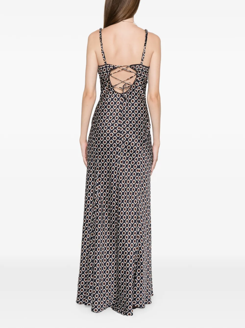 SANDRO Maxi jurk met print en veters Blauw