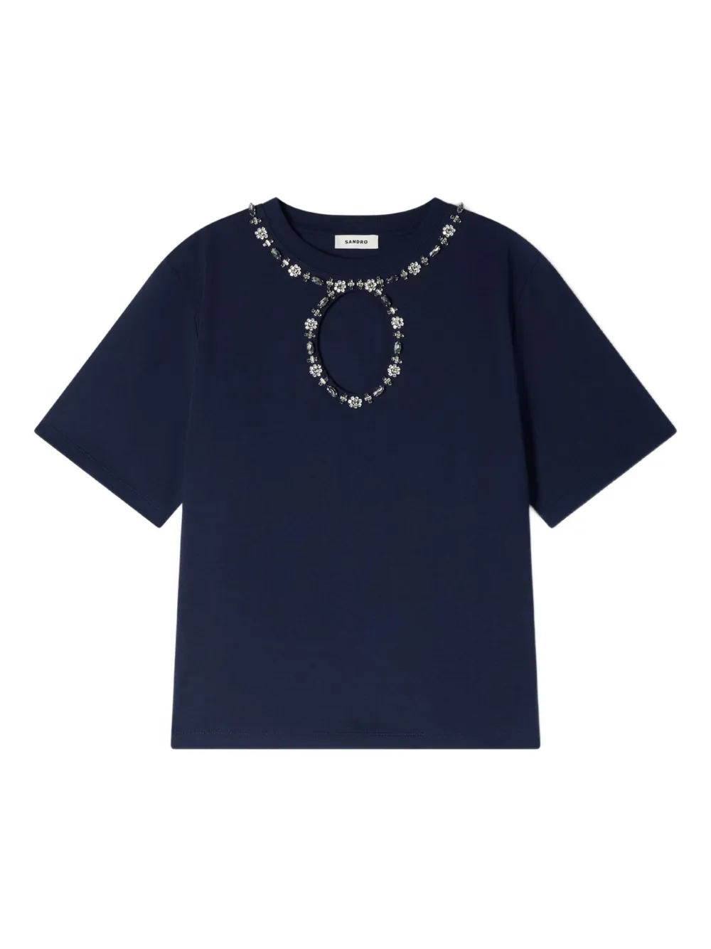 SANDRO strass openwork T-shirt | Blue | Image 1