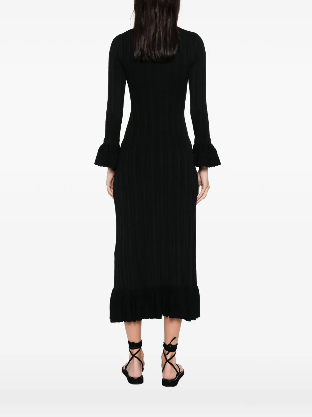 strapless open back dress Blue Ribbed Flutter Sleeve Midi Dress