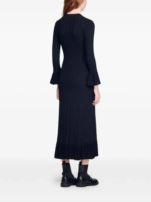 SANDRO Midi Knit Dress | Black | FARFETCH GE