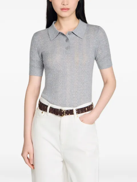 SANDRO pointelle-knit polo top