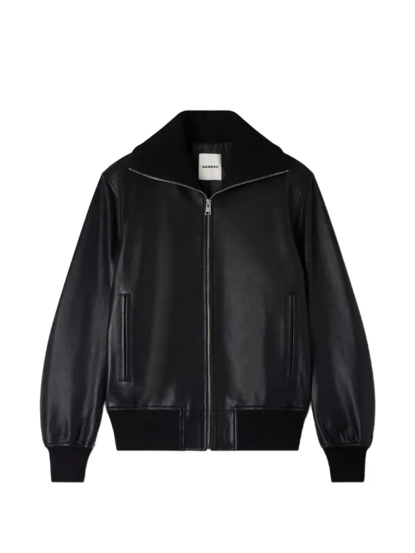 SANDRO Chamarra De Piel Con Cierre | Negro | FARFETCH CL