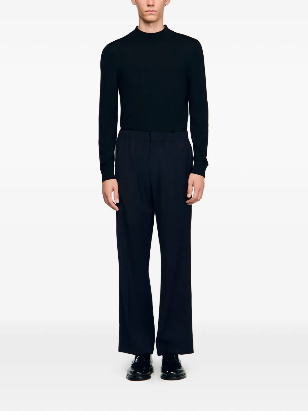 SANDRO elasticated-waistband straight-leg trousers - Zwart