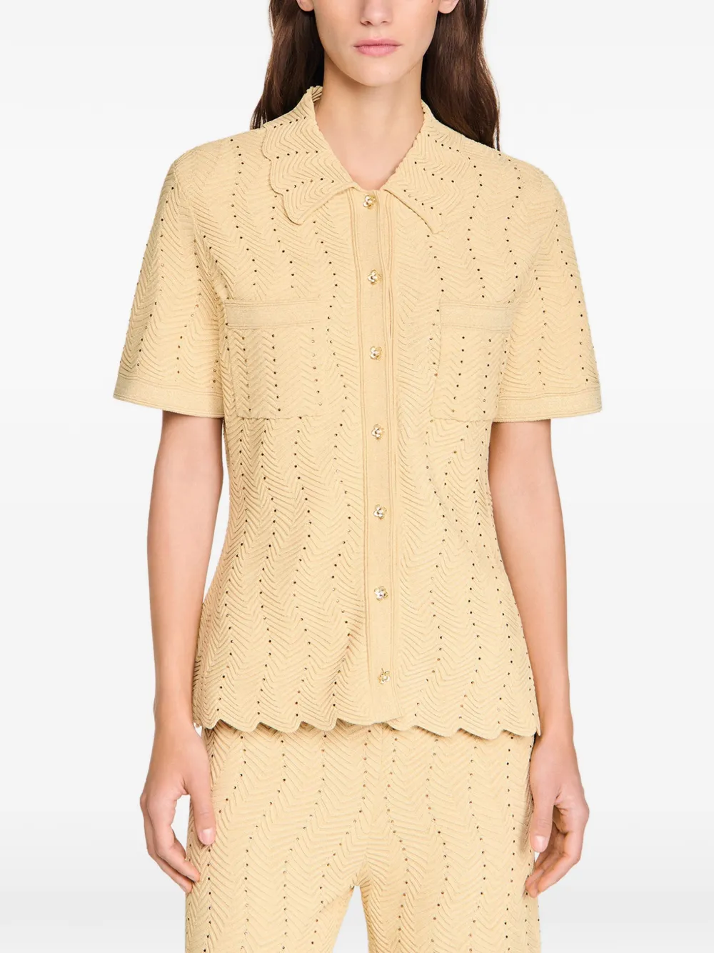 SANDRO Vest met afwerking van stras Beige