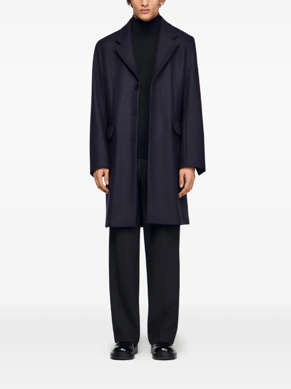 Flap-Pocket Long-Sleeve Coat