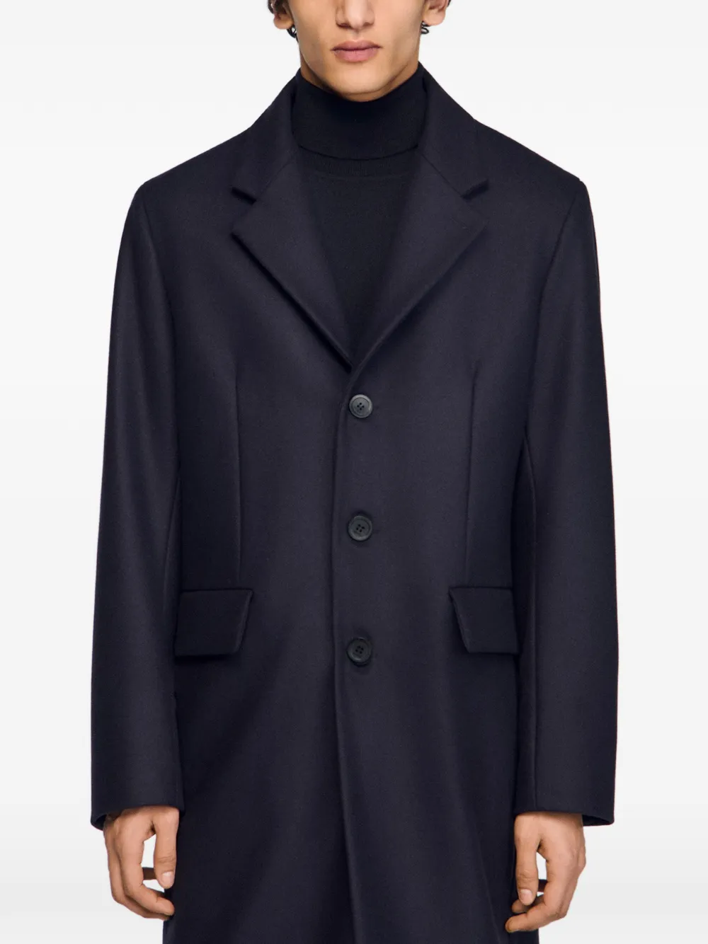 Flap-Pocket Long-Sleeve Coat