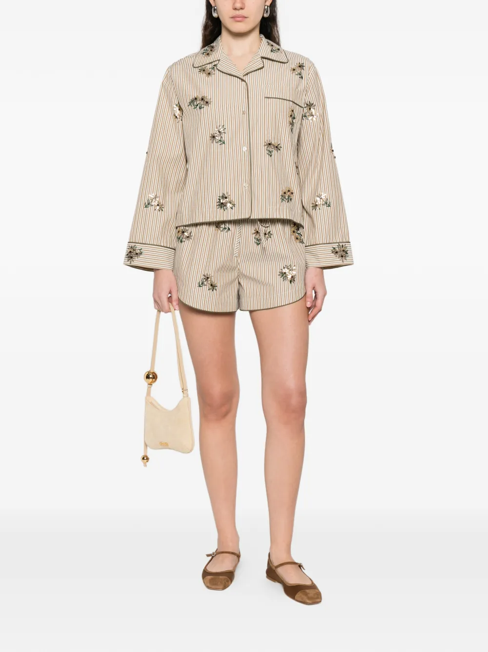 SANDRO Gestreepte shorts Beige