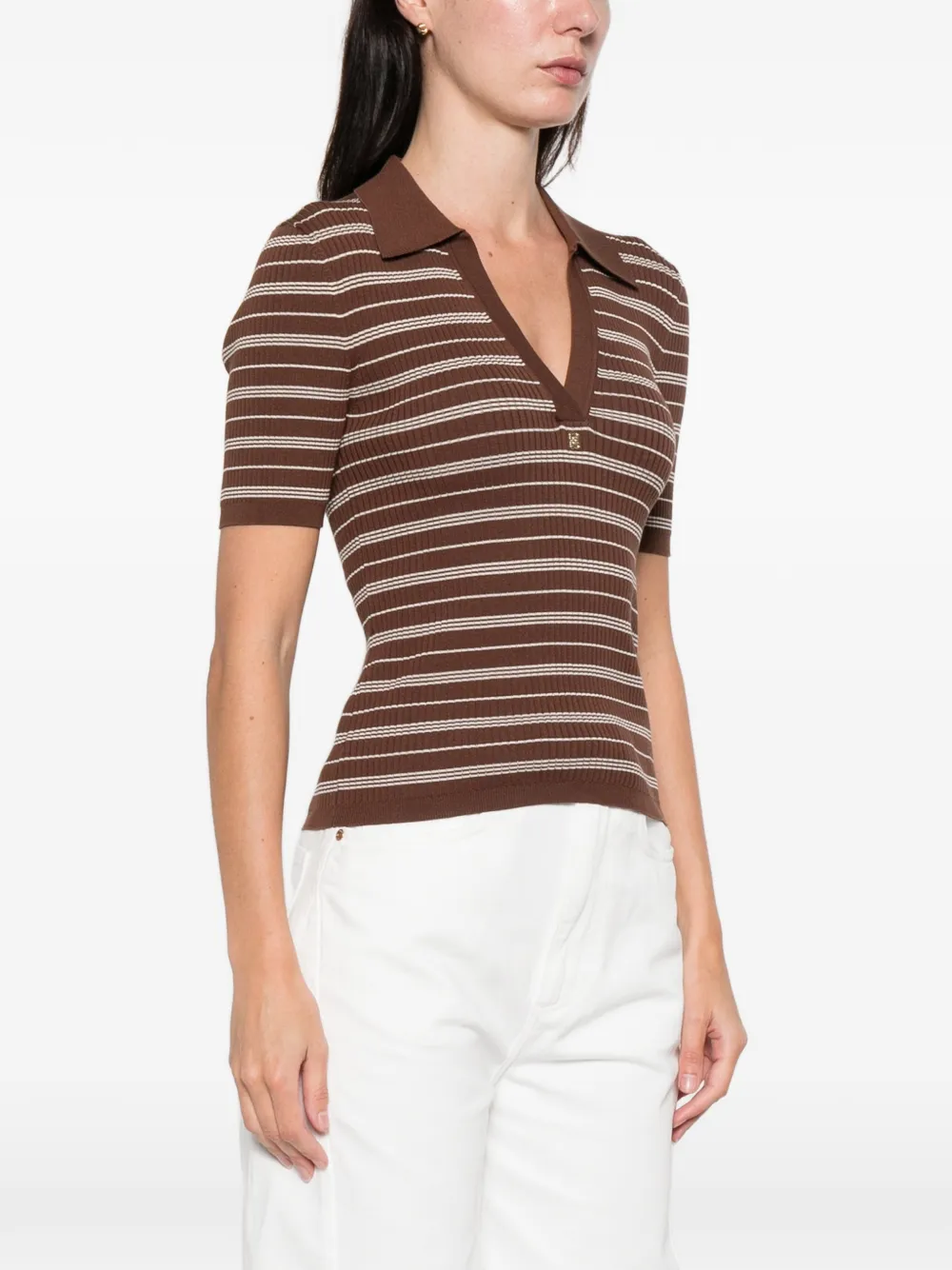  Sandro Striped V-neck T-shirt - Brown 