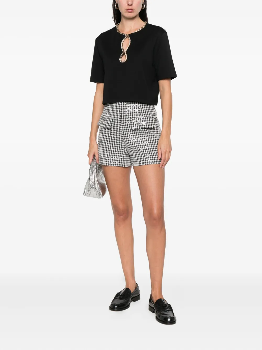  Sandro Rhinestone Cropped T-shirt - Black 