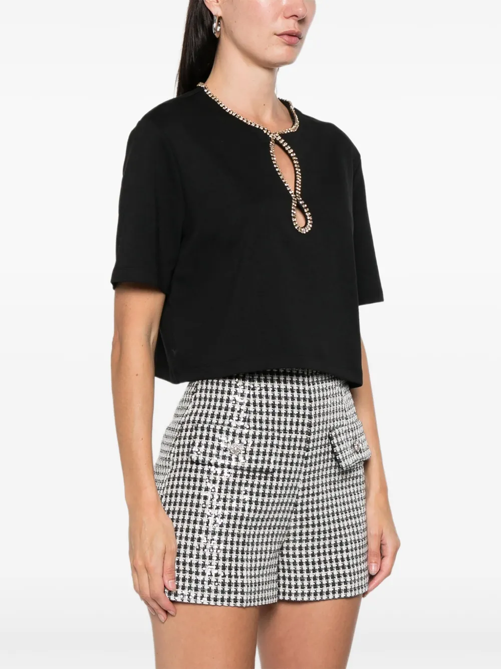  Sandro Rhinestone Cropped T-shirt - Black 