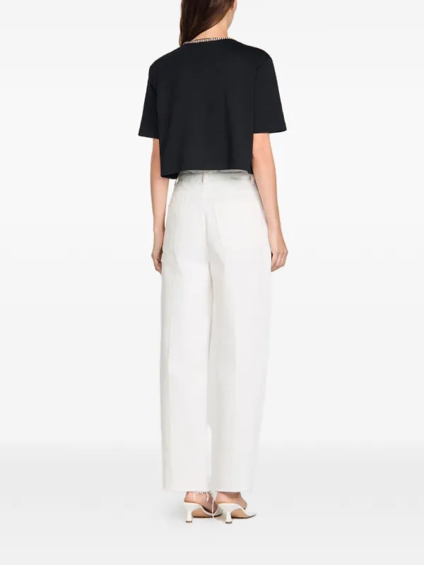 SANDRO Rhinestone Cropped T-shirt | Black | FARFETCH CA