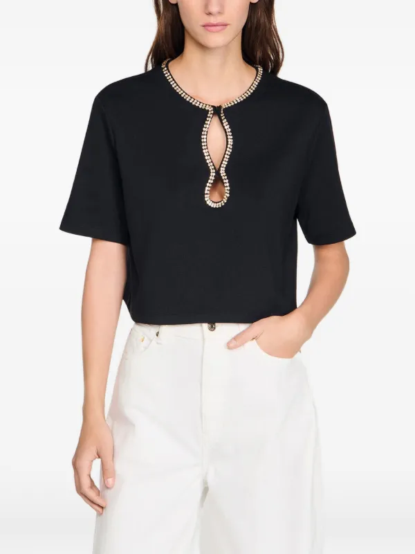 SANDRO ビジュー Tシャツ SANDRO Rhinestone Cropped T-shirt | Black | FARFETCH CA