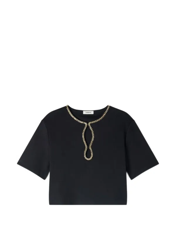 SANDRO ビジュー Tシャツ SANDRO Rhinestone Cropped T-shirt | Black | FARFETCH CA