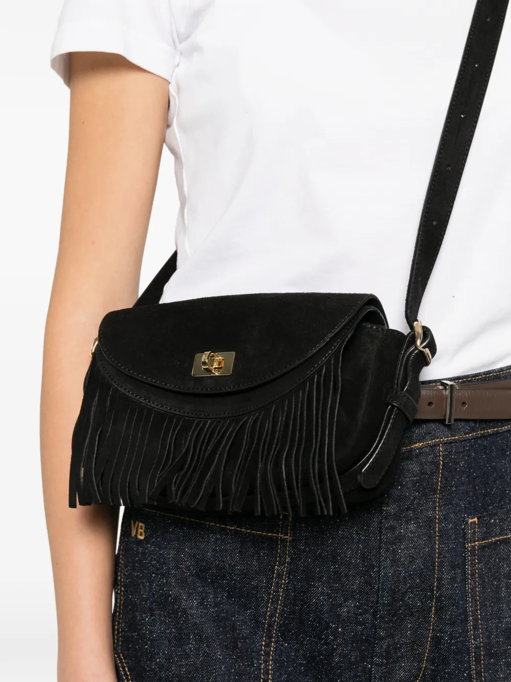  Sandro Mini Fringed Crossbody Bag - Black 