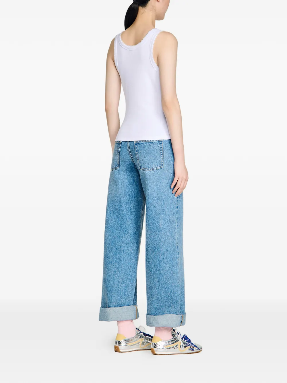  Sandro Ribbed Beaded Top - White 