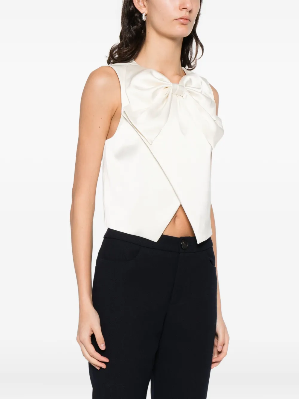  Sandro Bow Satin Top - Neutrals 